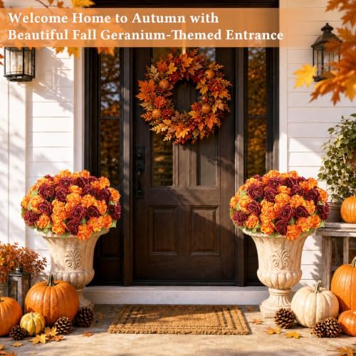 12 Pcs Artificial Geranium Flowers for Outdoors Fall Decoration