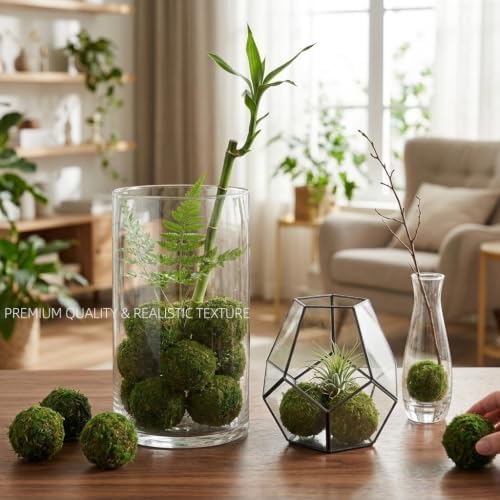 BYHER Natural Green Moss Decorative Ball,Handmade (2"-Set of 12)