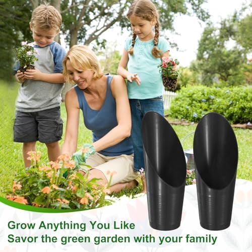 M METERXITY 6-Pack Bonsai Soil Scoops, Plastic Garden Soil Scoops Bucket Shovel Potting Scoopers for Transplanting/Flower Planting/Plant Succulent, Colorful Small Gardening Tools [Black]
