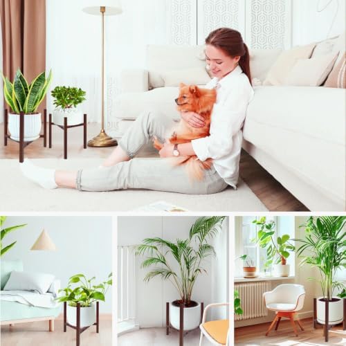 Airpark Adjustable Metal Plant Stand, Stable Plant Pot Flower Holder Indoor Outdoor Corner, Fit 8 9 10 11 12 inch Pots, Wood-Grain (Pot & Plant Not Included)