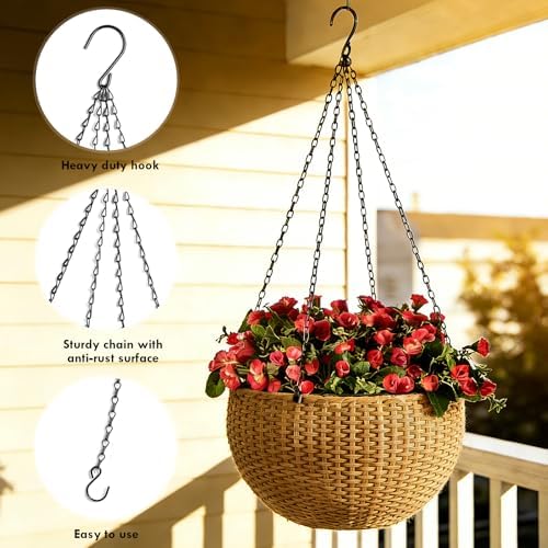 3 Pack 23 Inch Plant Hanger Chains with Hooks - Replacement Hanging Basket Chains for Flower Pots, Planters, Bird Feeders & Lanterns, Indoor/Outdoor Use (Black)