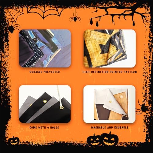 Halloween Door Backdrop Banner Warning Zombies Leave This Area Creepy Devil Go Crazy Terror Theme Scary Halloween Party Decoration Supplies for Women Men 80x35 Inch