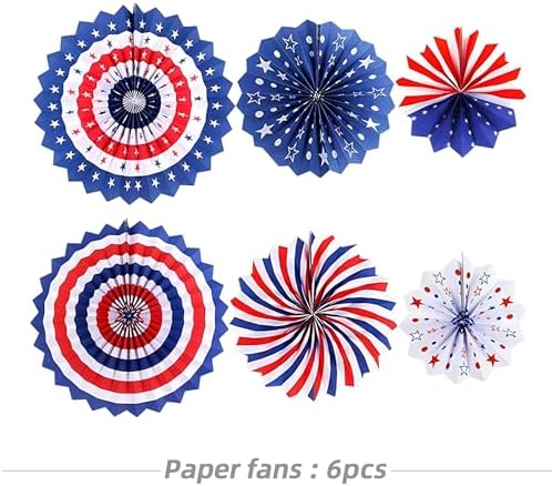 33 PCS USA 250th Anniversary Decorations Set 4th of July & Fourth of July Decor Red White Blue Paper Fans Pom Poms Balloons Banners Indoor & Outdoor American Patriotic Party Supplies