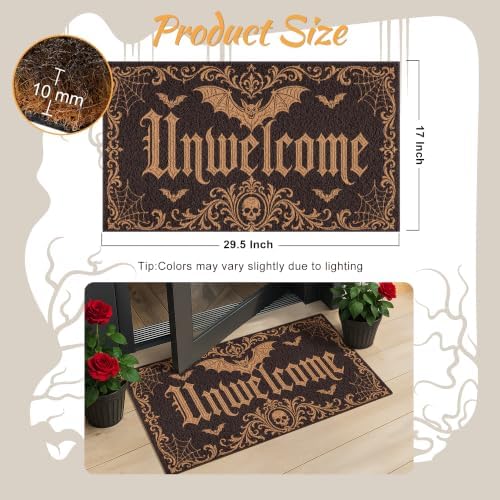 Halloween Front Door Mat Gothic Bat Skull Doormat with Unwelcome Design