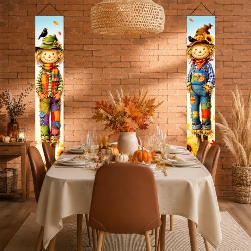 2 Fall Scarecrow Porch Banners 71 x 12 Inch Thanksgiving Door Decorations