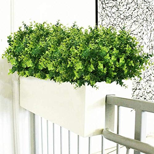 PASYOU Artificial Shrub, Fake Bush Simulation Eucalyptus Grass Greenery Leaves Plastic Plants Indoor Outdoor Outside Home Garden Office Bathroom Verandah Wedding Décor Decoration Planter Filler 4 Pcs
