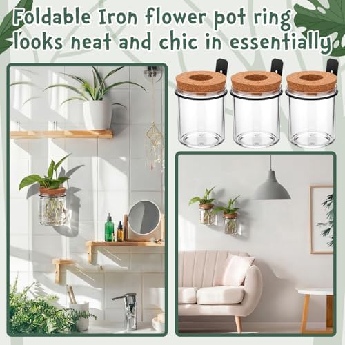 Baderke 6 Set Wall Plant Holder with Plastic Propagation Vases Hanging Planter Wall Mounted Set for Plants Growing in Water Hydroponic Artificial Plants Indoor Decor (3.54" X 4.33",Stylish)