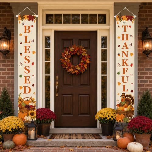 Thankful Blessed Porch Banner for Thanksgiving Decorations