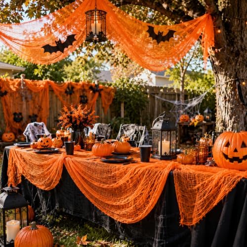 Qtisky 5 Pcs Orange Halloween/Fall Gauze Creepy Cloth Fabric Tapestry Decor
