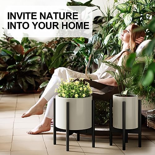 MUDEELA Adjustable Plant Stand, 8 to 12 inches, Bamboo Mid Century Modern , 15 inches in Height, Indoor Plant Stand, Fit 8 9 10 11 12 inch Pots, Pot & Plant Not Included, Black