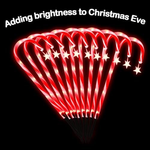 DAMEING 10 Pack 21in Christmas Candy Cane Lights, Pathway Lights Waterproof Christmas Decorations Outdoor 8 Lighting Modes with Buttom Control for Party Patio Landscape Garden Lawn Yard Decor, Red