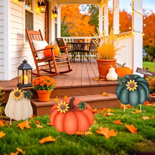 VCUTEKA 32.6” Fall Outdoor Pumpkin Garden Stake, Thanksgiving Harvest Decor