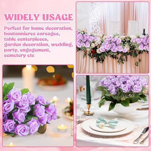 36 Pcs Silk Purple Rose Bouquet Bridal Artificial Flowers