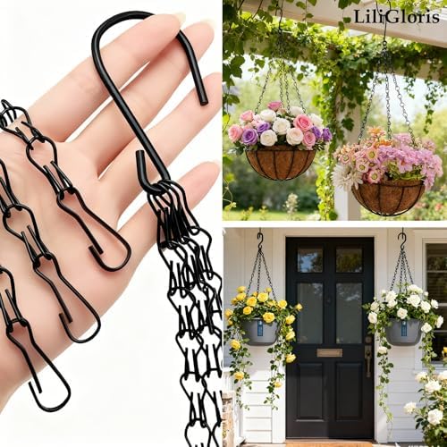 3 Pack 24 Inch Adjustable Hanging Plant Chains with Clips Hooks Black Metal Replacement Chains for Flower Pots Bird Feeders Baskets Lanterns Wind Chimes Indoor Outdoor Use（Locking Hook）