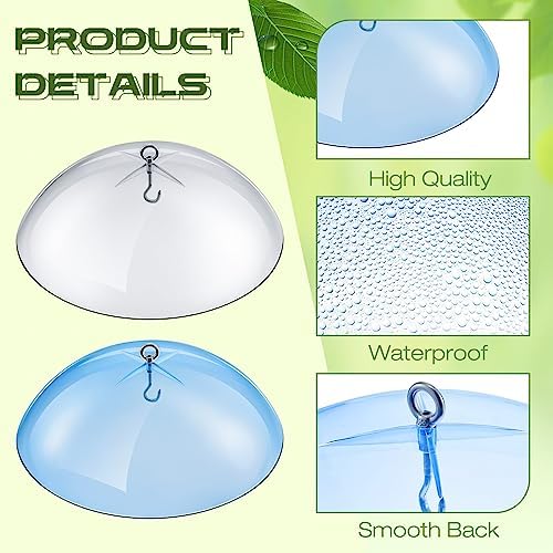 2 Pcs 10 Inch Squirrel Baffles Plastic Bird Feeders Protective Cover Dome Rain Proof with Hooks for Hanging Bird Seed Covers Rain Guards(Clear, Blue)