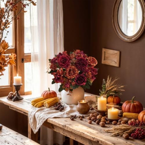 2 Pcs Fall Artificial Peony Hydrangea Bouquet, Coffee Brown Silk Faux Flower, Autumn Faux Floral Arrangements for Wedding Table Centerpiece Thanksgiving Halloween Farmhouse Indoor Outdoor Decor