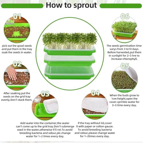 Seed Sprouter Tray 2PCS Soil-Free Wheatgrass Grower Sprouting Container with Lid 20CPS Germinating Growing Paper