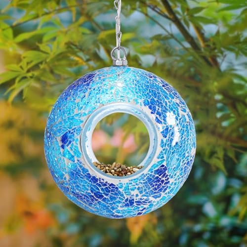 Yinns Solar Bird Feeder, Mosaic Fly Through Bird Feeders for Garden Decor