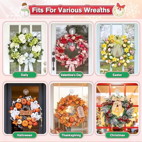 VIS'V Suction Wreath Hanger with Wipes, 22 Lb Capacity, Large, Clear, 8 Pcs