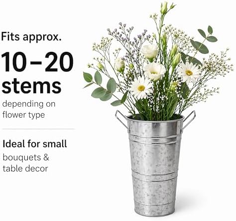 Galvanized Flower Bucket Set of 8, 10.6" Tall Metal Floral Buckets with Plastic Liner, 5.9" Top Opening, Tabletop Buckets for Flower Bar, Wedding Centerpieces, Bouquet Display