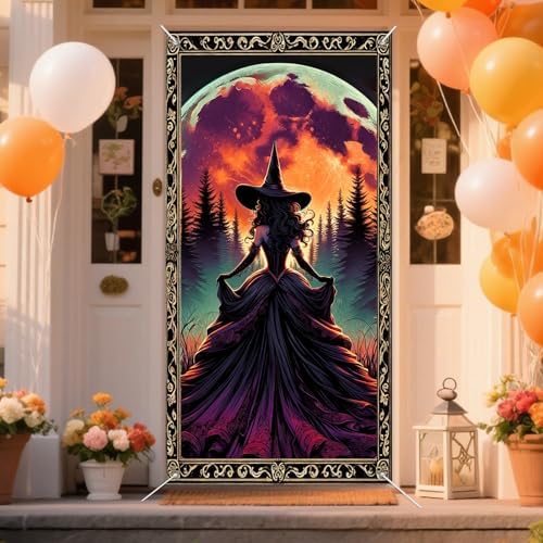 IVN Halloween Moonlit Witch Door Cover Decorations 35x71 Inch
