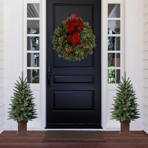 Haute Decor 3.5 Foot Tall Berkeley Fir Potted Tree Unlit - Natural Looking Artificial Christmas Tree Pre-Potted in Sturdy Dark Brown Planter Pot