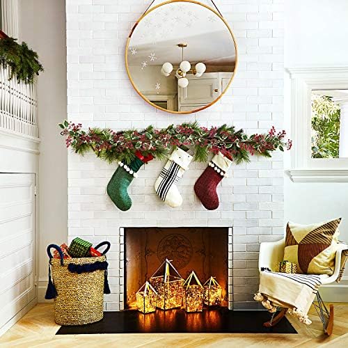 DearHouse 7FT Red Berry Christmas Garland with Pine Cone Garland Artificail Garland Indoor Outdoor Garden Gate Home Decoration for Winter Holiday New Year Decor