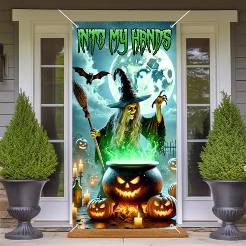 BlissYard Halloween Entryway Banner Cauldron Witch 35x71 Inch Polyester
