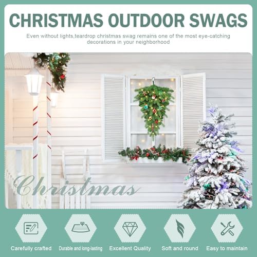 Pre-Lit Christmas Teardrop Swag, 24" Door Swag with 30 LED