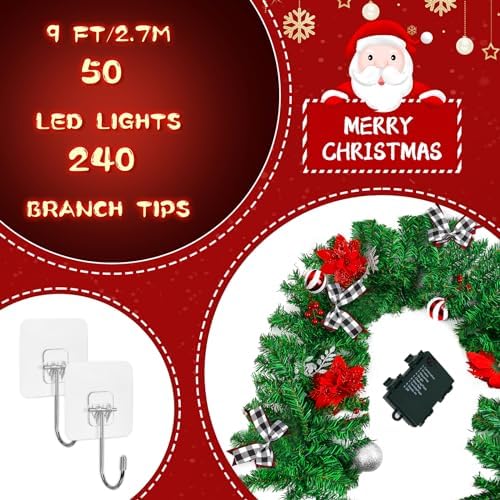 Christmas Garland with Lights, Pre-lit 9ft Christmas Decorations