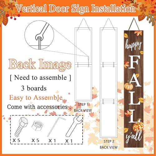Happy Fall Porch Sign 47" Autumn Pumpkin Front Door Vertical Wooden Welcome Signs Front Door Decorate For Garden Home Yard Farmhouse Thanksgiving Decor