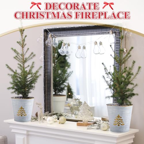 Zhehao 6 Pcs Christmas Galvanized Bucket 5.9'' Metal, Tree Style