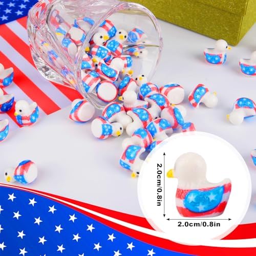 70 Pcs Patriotic Eagle Duck Figurine 4th of July Bulk Tiny Resin Duck 250th Anniversary Independence Day Miniature Ornaments for Vase Filler Jewelry Making DIY Crafts Party Gifts Decorations