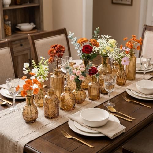 Mini Bud Vases As Wedding Centerpieces for Tables,Clear Bud Vases for Flowers,Small Flower Vases Suitable for Birthday Party,Anniversary,Wedding Reception,Baby Shower (Amber, 24PCS)