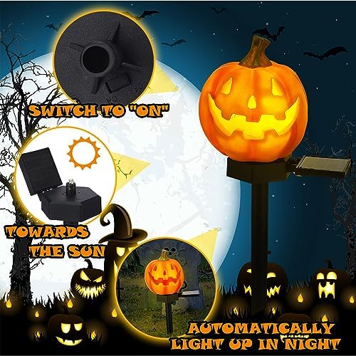 Retisee 2 Pcs Jack O Lantern Solar Lights,Classic Style,Orange