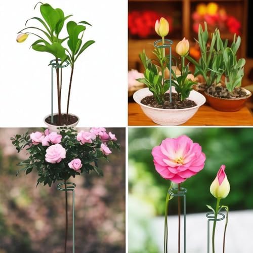 4.5mm Adjustable Length Plant Stake, Assembled (12 or 24 or 36 inch) Outdoor and Indoor Plant Support Poles for Flowers Marigolds Tomatoes Lilies Peonies Roses Daffodils Flower Clips (8 Sets, 32 Pcs)