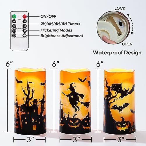Homemory Halloween Waterproof Flameless LED Pillar Candle with Timer Remote