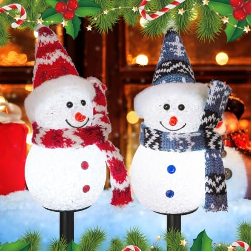 Solar Christmas Snowman Pathway Lights Outdoor Decoration, 3 Pack