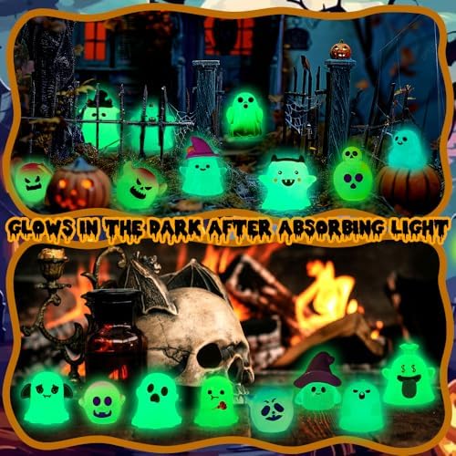 DULEFUN 31pcs Halloween Mini Glow in The Dark Ghosts Figures Decor