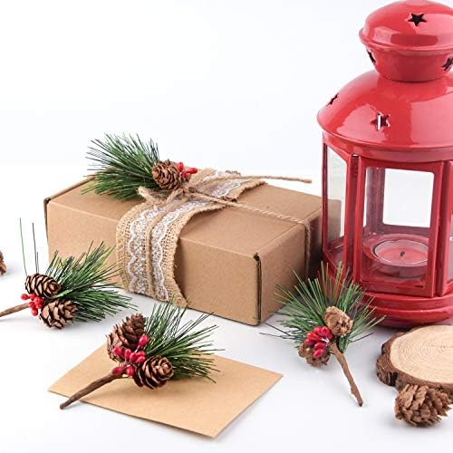 TUPARKA 12 PCS Artificial Pine Cone Picks Holly Berry Stems for Christmas