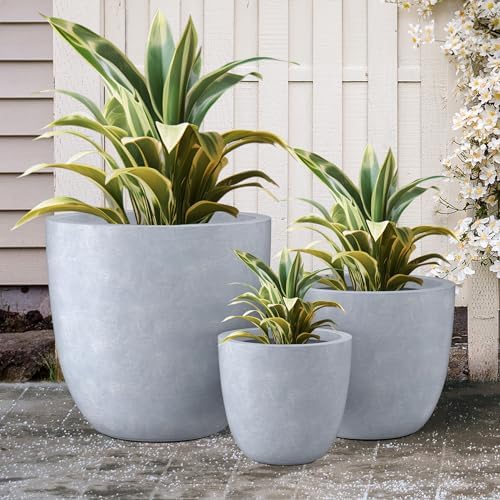 Kante Set of 3 Blue Gray Concrete Bowl Round Planters for Modern Home