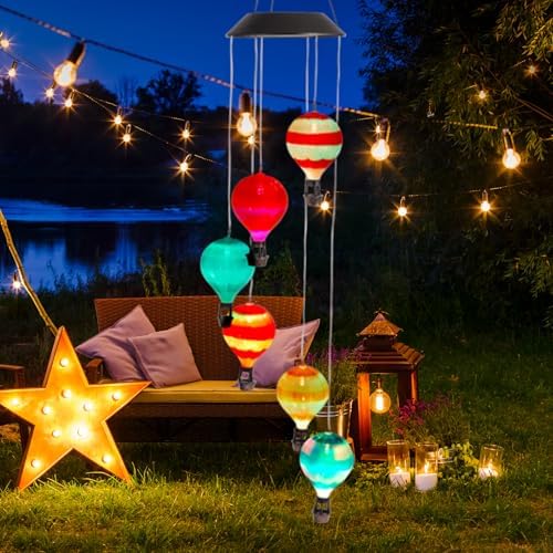 Solar Wind Chimes for Outside, Color Changing Hot Air Balloon Solar Lights
