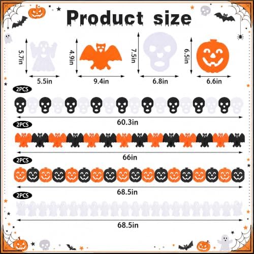 8 Pack Halloween Paper Garland Decoration Set, Pumpkin Ghost Paper Chain