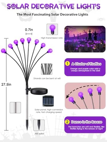 Halloween Decorations Outdoor Solar Firefly Lights 6 Pack 48 LED Purple