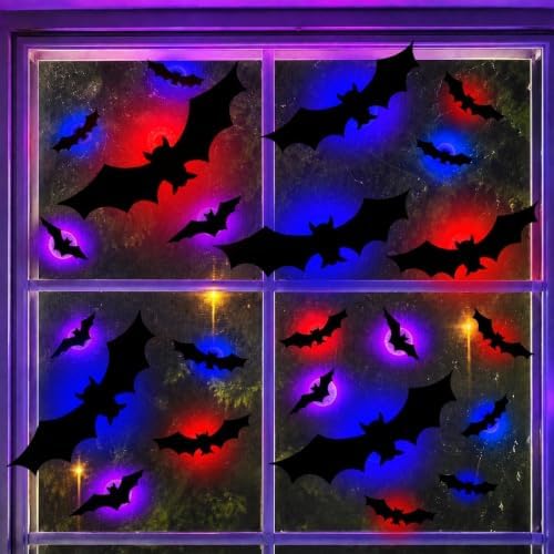 LED Bats Halloween Decoration, 3D Bat Wall Lights for Door/Window