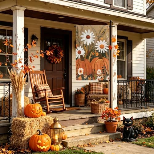 Pumpkin Daisy Garden Flags 12x18 Double Sided, Fall Yard Flags for Outside