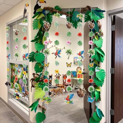 Xinnun 8 Pcs Rainforest Animals Garland Banners Jungle Party Hanging Decor
