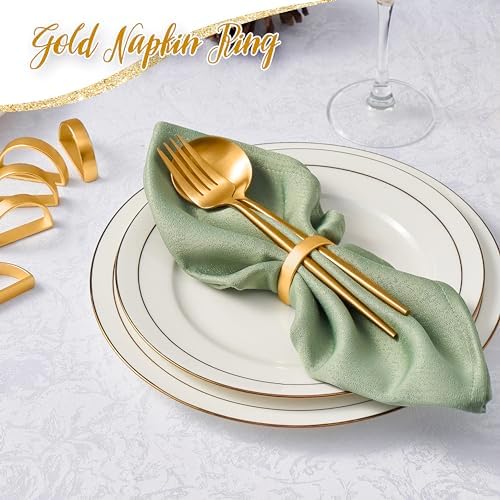 APTWOW Gold Napkin Rings Set of 12, Fall Thanksgiving Christmas Table Decor