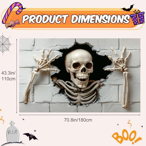 118"x35" Extra Large Happy Halloween Banner Big Spooky Halloween Backdrop for Giant Outdoor Yard Easy Hang with Ropes&Grommets–Perfect for Fence, Porch, Garden, Haunted House Party Signs (Skull, 71"x43")