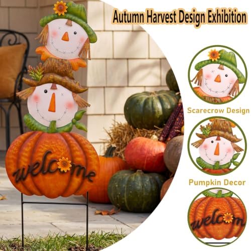 3 pcs Metal Fall Garden Stakes, Scarecrow & Pumpkin Fall Outdoor Decor